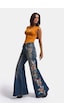 Kadın Kot Rengi 2w6-8 Flare Fit Nakış Detaylı Komfort Kumaş Özel Tasarım Denim Jean Mavi