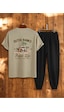 Uyguntarz Unisex Outer Banks Tasarım Basklı Tshirt Eşofman Takımı Bej