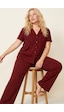 Siyah İnci Büyük Beden Battal Boy Düğmeli Örme Pijama Takım 8016 Bordo Leopar