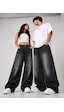 St.poll Vintage Siyah Yıkamalı Unisex Baggy Jean