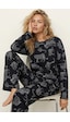 Siyah İnci Siyah Leopar Baskılı Örme Pijama Takım 7613