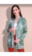 Kadın Yeşil Etnik Desen Yeni Moda Saten Çift Cepli Salaş Kimono Ceket - Tesettüre Uygun