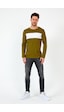 MMetalic Haki Unisex Regular Fit Bisiklet Yaka Uzun Kollu Şeritli Sweat Haki