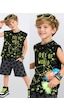 Denokids Erkek Çocuk Takım Uzay Baskılı Siyah T-Shirt Ve Yıldızlı Gri Şort Yazlık Takım