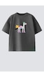 Monila Unisex Çocuk Pamuklu Bisiklet Yaka Baskılı T-shirt Füme
