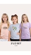 Fyk Kids Kız Çocuk 3'lü Happines- Honey-sassy Baskılı Tişört Çok Renkli