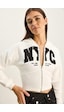 Shade Kadın Nyc Nakışlı Üç İplik Şardonlu Kapüşonlu Crop Hırka 6942 60283794 - Beyaz