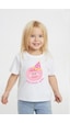 Monila Kız Çocuk Pamuklu Bisiklet Yaka Baskılı T-shirt Ekru - Pembe