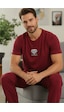 Siyah İnci Kısa Kollu Örme Erkek Pijama Takım 7794 Koyubordo