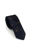 Gaffy Kahverengi Desenli Lacivert Dokuma Kumaş Mendilli Slim Fit Kravat // Sdk-2613-5 Kahverengi
