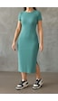 Trend Alisse Yazlık Mint Yeşili Midi Boy Yırtmaçlı Basic Elbise Mint Yeşili