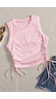 Merry See Yanları Büzgülü Kolsuz Bluz Crop Top Atlet Pembe