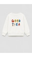 Monila Unisex Çocuk 3 İplik Kumaş Slogan Baskılı Pamuklu Sweatshirt Ekru