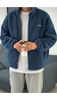 Genius Store Oversize Peluş Tam Fermuarlı Sweatshirt Peluş İçi Polarlı Sherpa Kumaş Sweatshirt İndigo