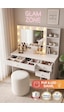 Robin Home Hollywood Makyaj Masası Ve Puf 3 Çekmece Kapaklı Düzenleyici Raflı Hollywood Led Işıklı Puf Dahil Beyaz