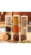 Porsima 1-3 Bambu Vakumlu Kapaklı Yuvarlak Borosilikat Cam 9lu Kavanoz Seti Saklama Kabı 750ml 10x12cm