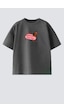 Monila Kız Çocuk Pamuklu Bisiklet Yaka Baskılı T-shirt Antrasit