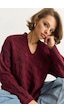 Shade Kadın Oval Yaka Saç Örgü Oversize Triko Kazak Tk241277 60284091 - Bordo