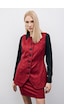 Sateen Düğmeli Uzun Süet Yelek - Bordo-135506 Bordo