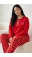 Siyah İnci Nakışlı Pamuklu Likralı Büyük Beden Battal Boy Örme Pijama Takım 26240885 Kırmızı