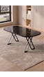 Hooli 90x168 Traverten Mdf Yemek Masası, Metal X Ayaklı, Sabit, Mutfak Masası Ve Yemek Odası Masası Siyah Mermer