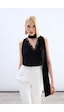 Sateen Dantel Detaylı Bodysuit Bluz - Siyah-136765 Siyah