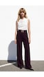 Sateen Bel Aksesuarlı Bol Paça Pantolon - Mürdüm-137425