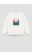 Monila Unisex Çocuk 3 İplik Kumaş Pamuklu Baskılı Sweatshirt Ekru