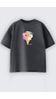 Monila Kız Çocuk Dondurma Baskılı Pamuklu T-shirt Antrasit