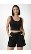 Trend Alisse Kadın Beli Lastikli Siyah Şort Crop Alt Üst İkili Takım