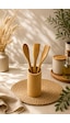 Tezgah Masa Üstü Bambu Kaşıklık Organizer Çok Amaçlı Düzenleyici 6 16cm Kaşık Hediyeli Sarı