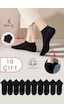 Kral Socks Kadın - Erkek 10 Çift Düz Desen Ekonomik Bilek Boy Patik Çorap Siyah
