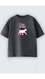 Monila Kız Çocuk Köpek Baskılı Pamuklu T-shirt Antrasit