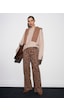 Dilvin 72077 %100 Pamuk Leopar Desenli Wideleg Jean-camel Camel