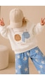 Monila Kız Çocuk 3 İplik Kumaş Pamuklu Kurabiye Baskılı Sweatshirt Ekru