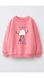 Monila Kız Çocuk 3 İplik Kumaş Pamuklu Popcorn Baskılı Sweatshirt Pembe
