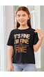 Uyguntarz Çocuk Fine Baskılı Pamuklu Tshirt Siyah