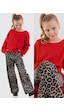Kız Çocuk Kırmızı Uzun Kollu Crop Sweatshirt 5-10 Yaş