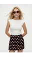 Ritnice Kadın Polka Şortlu Astarlı Kahve Puantiye Dokuma Mini Etek Kahverengi
