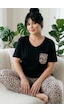 Siyah İnci Desenli Pamuklu Büyük Beden Battal Boy Örme Pijama Takım 26113907 Siyah