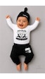 Babyden's %100 Pamuk Siyah Beyaz En Küçük Taraftar 3'lü Yenidoğan Bebek Takımı Uzun Kollu Body Pantolon Şapka Seti