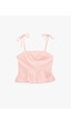 Koton Slim Fit Hafif Peplum Kesim Pileli İp Askılı Crop Keten Bluz Pembe 6sal60253ıw Gül