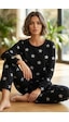 Siyah İnci Pamuklu Pijama Takımı 7681 Siyah Beyaz Yıldız