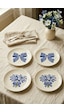 Blue Gift 4 Lü Çiçek Desenli Seramik Tatlı Tabağı 16 Cm Pasta Kahvaltı Sunum Tabak Seti Beyaz