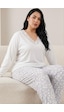 Siyah İnci Pamuklu Likralı Büyük Beden Battal Boy Örme Pijama Takım 26240931 Beyaz