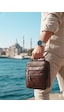 Newish Polo Erkek Deri Postacı Kasalı El Omuz Çantası Orta Kkahve Koyu Kahverengi