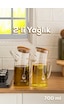 Porsima 2093 Bambu Kapaklı Vakumlu Borosilikat Cam 2li Yağdanlık Yağlık Sirkelik Seti 700ml Şeffaf