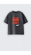 Monila Kız Çocuk Baskılı Pamuklu Bisiklet Yaka T-shirt Antrasit