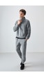 Tommy Life Gri Melanj Yarım Fermuar Dik Yaka Lastik Paça Polar Erkek Eşofman Takımı - 85159 GRİ MELANJ