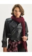 Shade Kadın Geniş Cep Detaylı Kemerli Oversize Crop Deri Ceket 3129 60284102 - Siyah